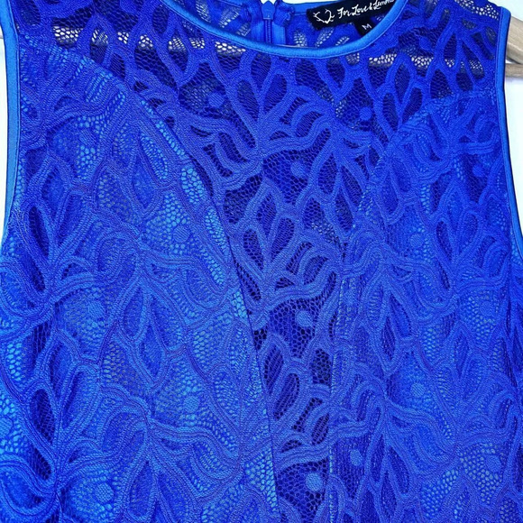 For Love And Lemons Lulu Lace Fit & Flare Dress Illusion Neckline Blue Medium - Picture 9 of 11